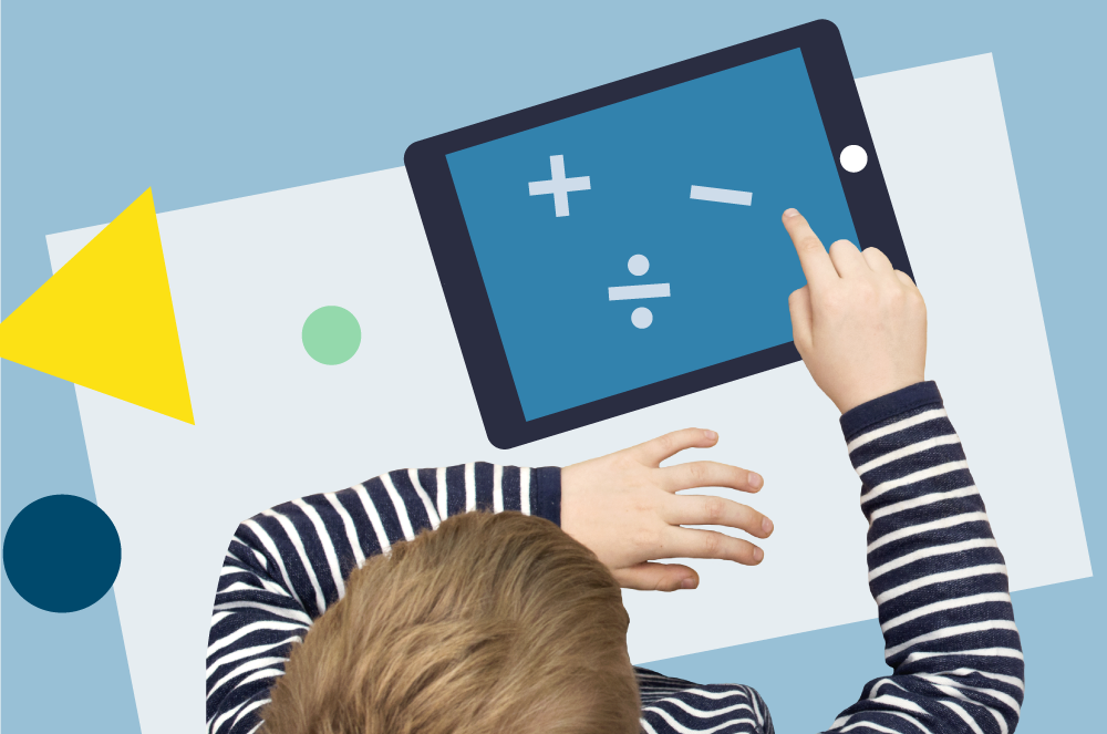 Grundschulkind mit Tablet und Grafiken (Symbolbild)