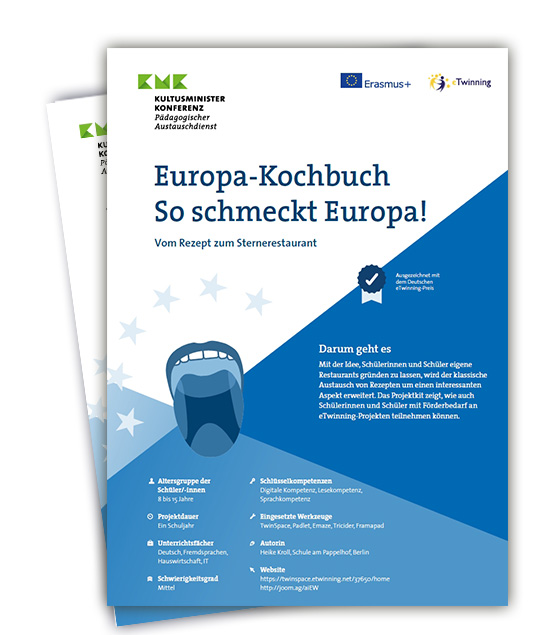Cover der Projektanleitung mit grafisch gestaltetem Mund und Europa-Sternen