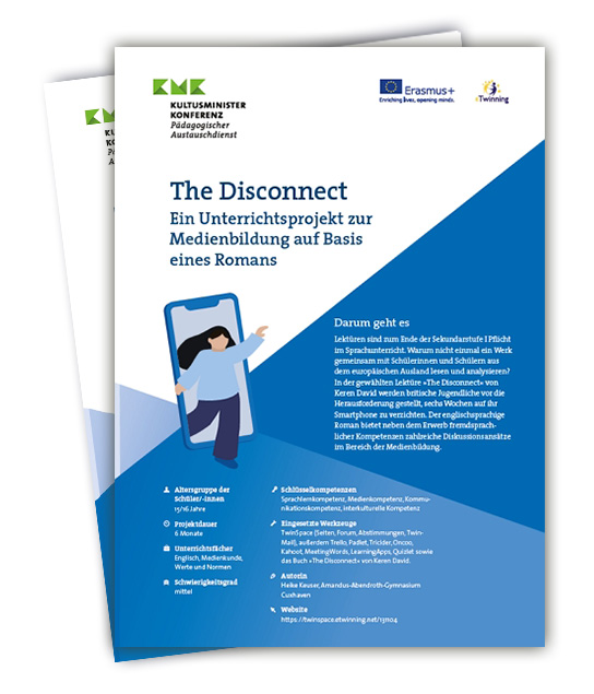 Cover des Projektkits "The Disconnect" mit der Grafik eines Mädchens, das aus einem Smartphonebildschirm heraustritt