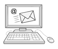 Zeichnung eines Computers mit Tastatur und Bildschirm. Auf dem Bildschirm ein Brief und ein @-Zeichen als Symbol für elektronische Post
